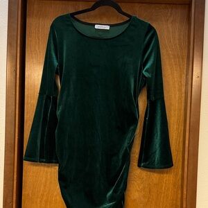 Elegant Dark Green Velvet Long Sleeve Dress